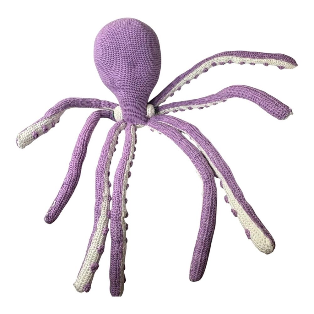 Handmade Kitted Octopus Huge Purple And White